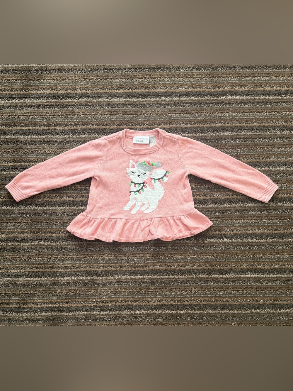 The Children's Place Baby Pink Kitty Holiday Ruffle Sweater
